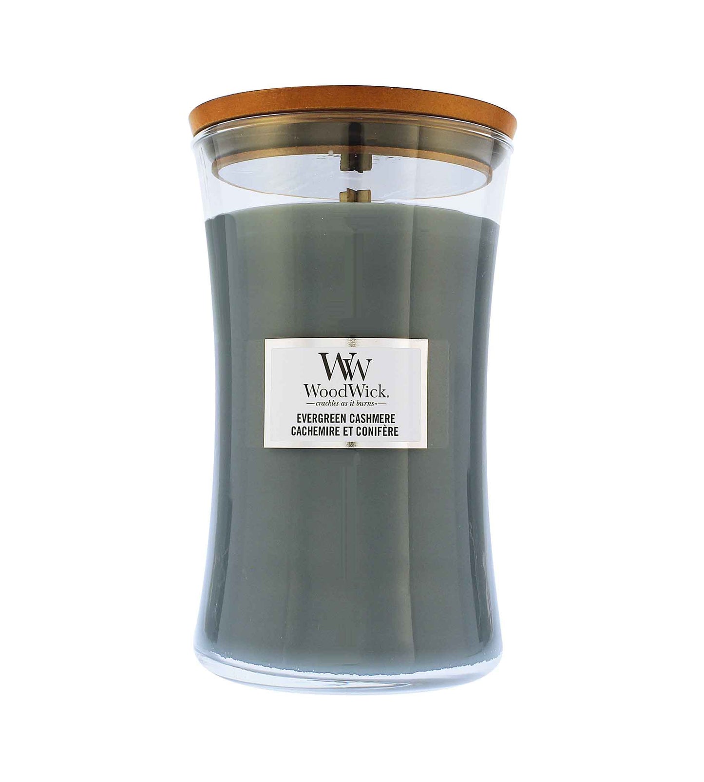 WoodWick Evergreen Cashmere scented candle wooden wick 609 g