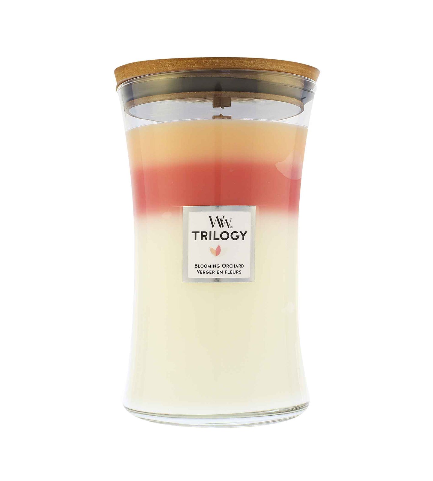 WoodWick Trilogy Blooming Orchard scented candle wooden wick 609 g