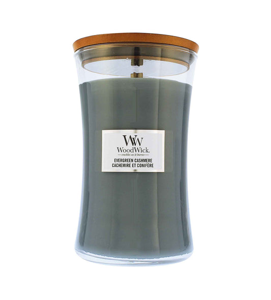 WoodWick Evergreen Cashmere scented candle wooden wick 609 g