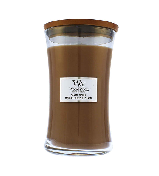 WoodWick Santal Myrrh scented candle wooden wick 609 g