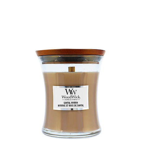 WoodWick Santal Myrrh scented candle wooden wick 275 g