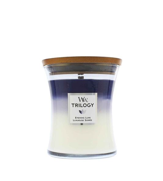 WoodWick Trilogy Evening Luxe scented candle wooden wick 275 g