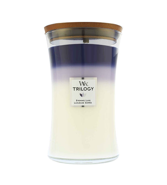 WoodWick Trilogy Evening Luxe scented candle wooden wick 609 g