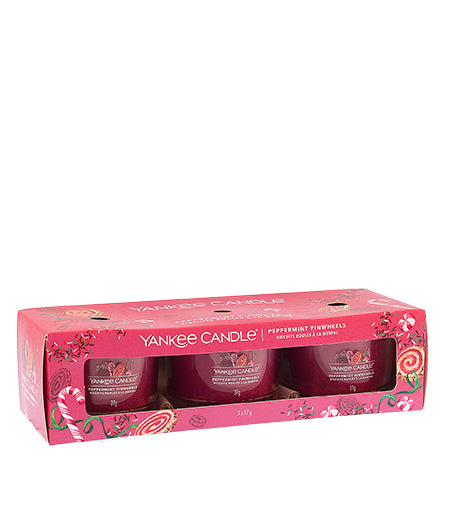 Yankee Candle Peppermint Pinwheels ljuslykta i glas 3 x 37 g